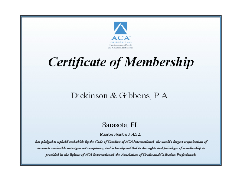 ACA International Membership Certificate